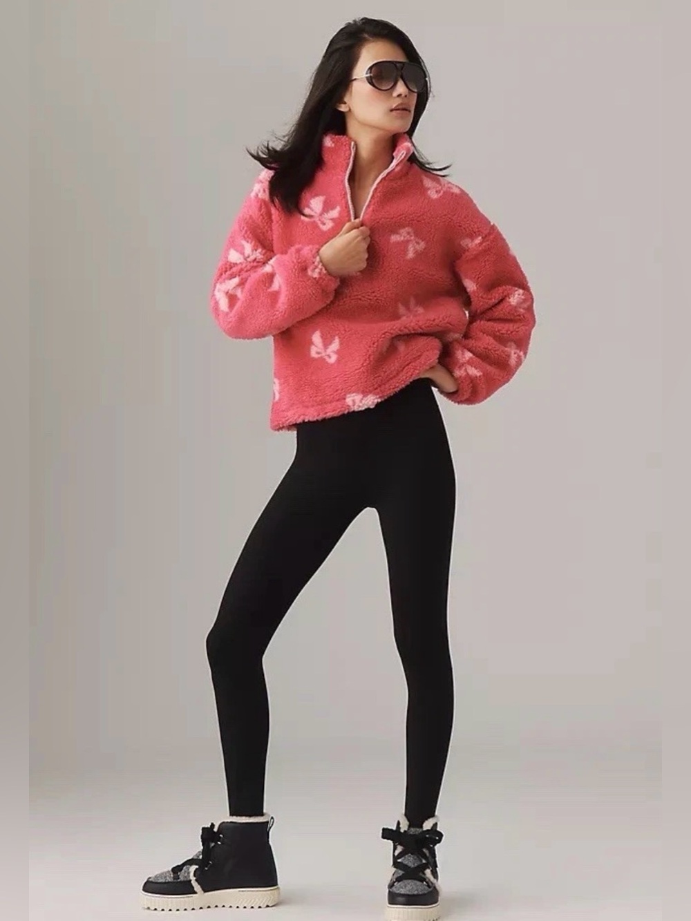 NWT Anthropologie Beach Riot Leona Slopes Sherpa Quarter-Zip Pink Pullover M